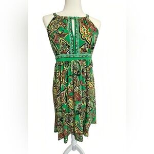 INC International Concepts Dress  S Green Orange Paisley Sequin Sparkle A-Line
